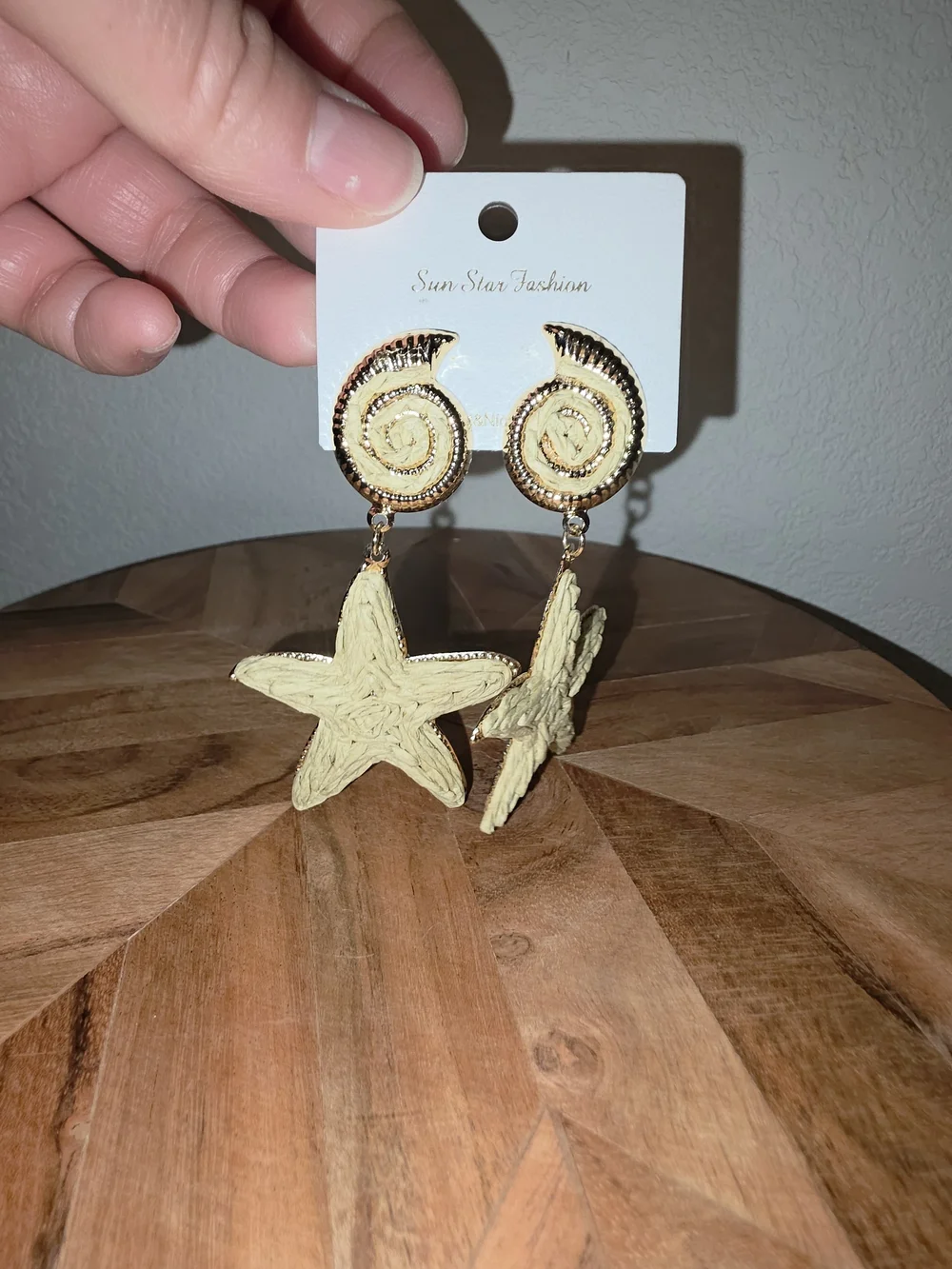 Rafia Star & Seashell Statement Drop Earrings In Natural With Gold-Tone Accents